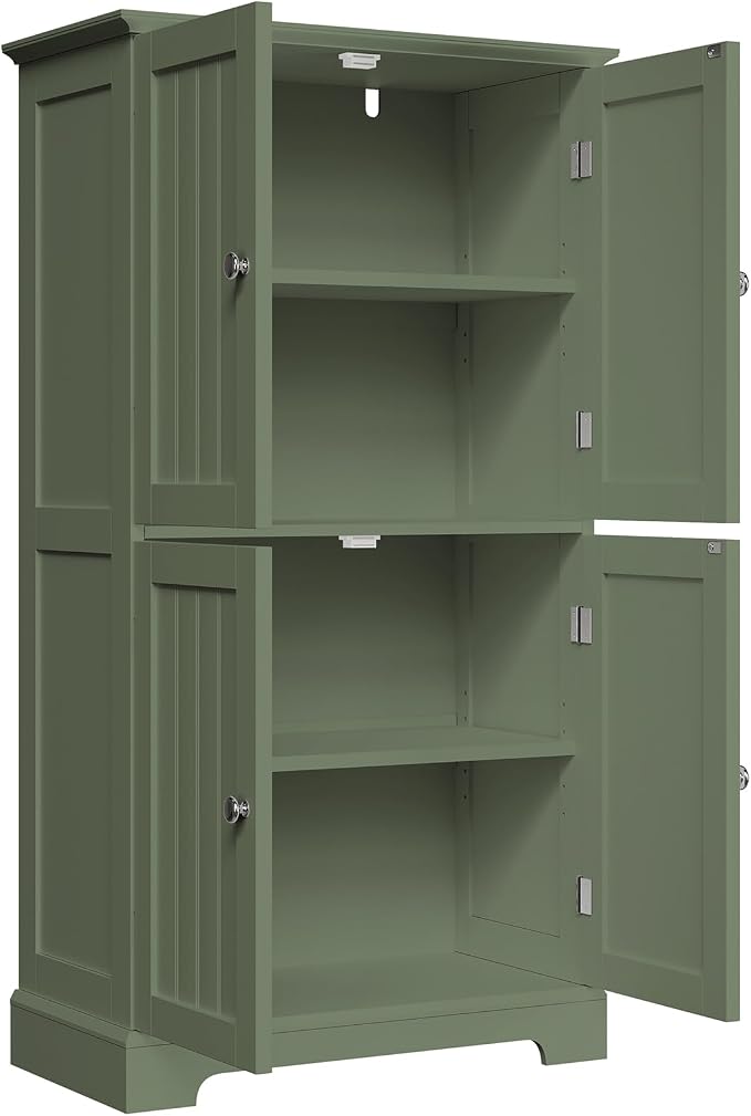 ChooChoo Bathroom Floor Cabinet with Adjustable Shelves | Bathroom Storage Cabinet, 4 Doors, Freestanding Cupboard for Living Room, Green