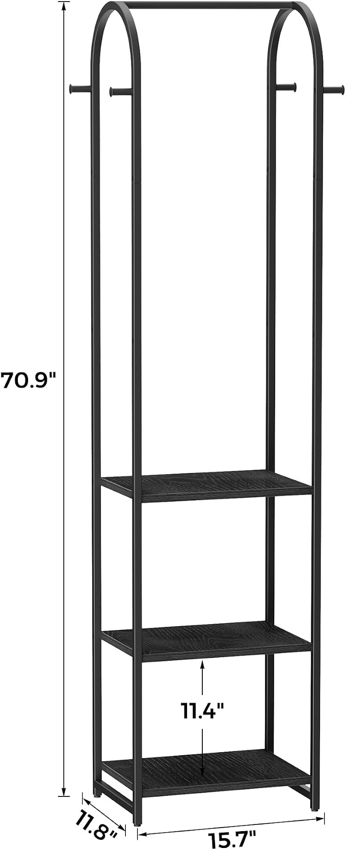 Garment Rack, Coat Rack with 3 Shelves and 4 Hooks, 71" H Clothes Stand for Hanging Clothes, Hanging Rod for for Bedroom, Hallway, Entryway, Office, Living Room, Black