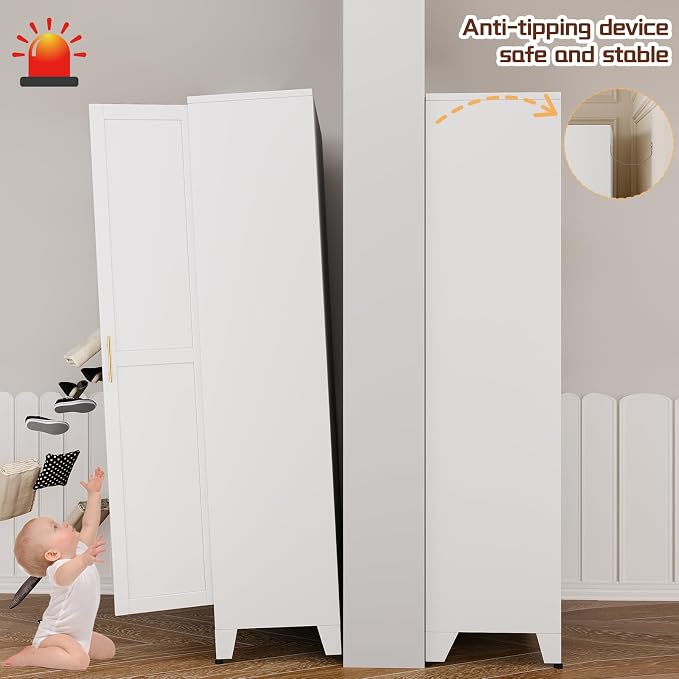 PAOFIN 75" Metal Kitchen Pantry Cabinet,White Storage Cabinet with Doors and 5 Adjustable Shelves, Cabinet with 2 Metal Handles,Tall Cabinet for Livingroom,Pantry, Bathroom,Kitchen