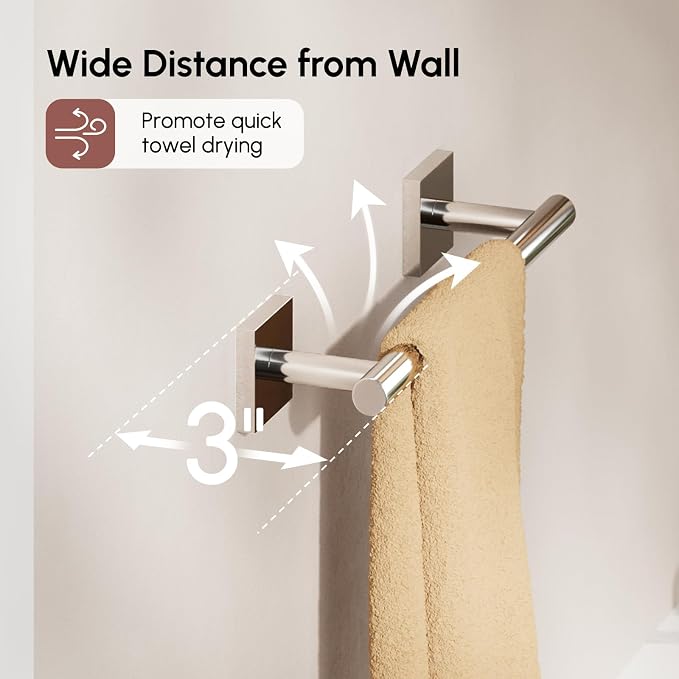 Polished Chrome Hand Towel Bar, 9 Inch Towel Racks for Bathroom | Thicken 304 Stainless Steel Towel Holder with Square Base, Towel Rod Wall Mounted, Modern Home Decor (Total Length 11 Inch)