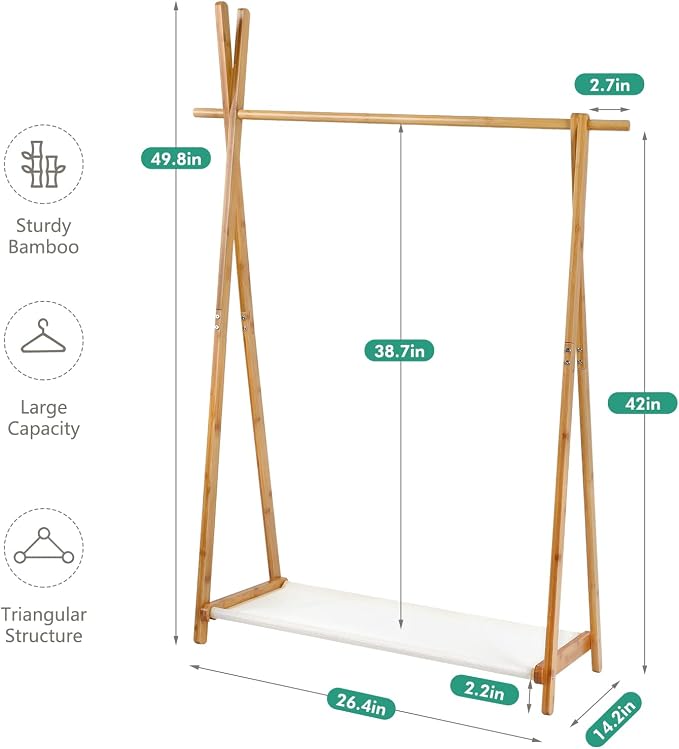 Jotsport Bamboo Kids Dress Up Rack Foldable Design with Fabric Storage | Small Kids Clothing Rack Toddler Wardrobe Closet for Play Room, Nursery, Baby Shower