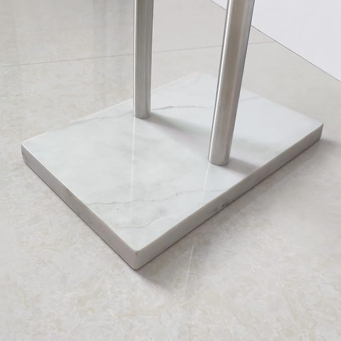 40 Inch Standing Towel Rack Double-T Shape Tall Bath Towel Sheet Holder with Marble Design Base for Bathroom Floor Next to Tub or Shower 2 Tier Towel Holder Stand Stainless Steel Brushed Nickel