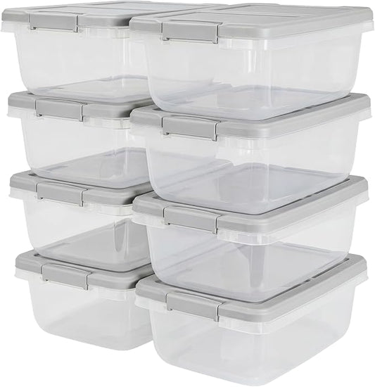 Home Logic 15 Qt Latched Storage Bin with Lid, Stackable Plastic Storage Container, Organizer for Home, Office & Classroom, 8 Pack, Gray