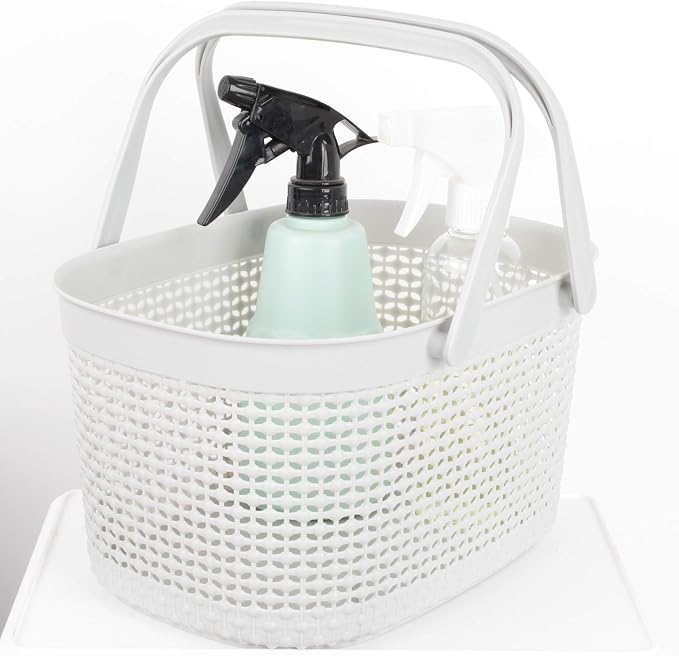 rejomiik Portable Plastic Shower Caddy Basket with Handles, Gray | Organizer Storage Tote Toiletry Bin for Bathroom, College Dorm Essentials, Kitchen, Camp, Gym