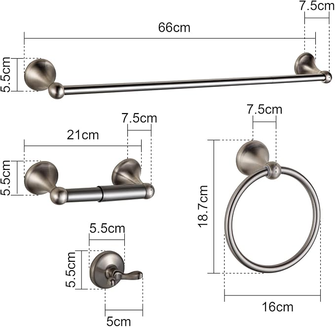 BGL Bathroom Hardware Set Brushed Nickel Adjustable Expandable Bath Towel Bars Bathroom Accessory Set Towel Racks 8-Pieces Wall Mount