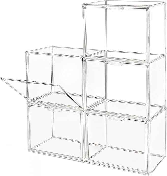GUDEMAY Clear Stackable Plastic Storage Bins with Magnetic Lid, Dustproof Book & Cosmetic Display Cases, Large Figures Collectibles Showcase, Shoe Box, Protection Organizer (L, Count, 5)