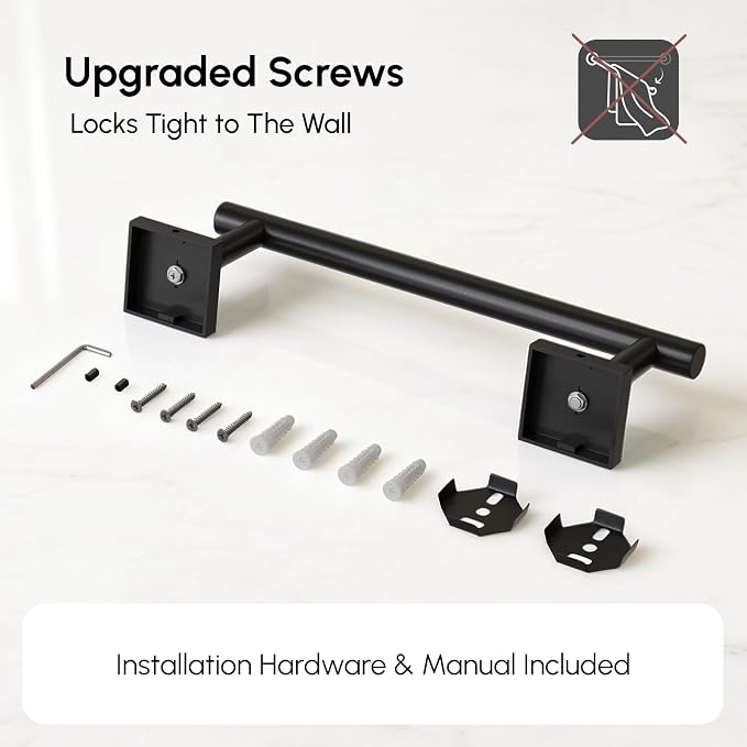 Matte Black Hand Towel Bar, 9 Inch Towel Racks for Bathroom | Thicken 304 Stainless Steel Towel Holder with Square Base, Towel Rod Wall Mounted, Modern Home Decor (Total Length 11 Inch)