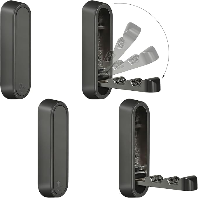 4PCS Foldable Wall Hooks, Flip Down Design with 40 lbs Heavy-Duty Capacity, Retractable Wall Hooks for Bathroom, Bedroom & Entryway Space Saving (Black)