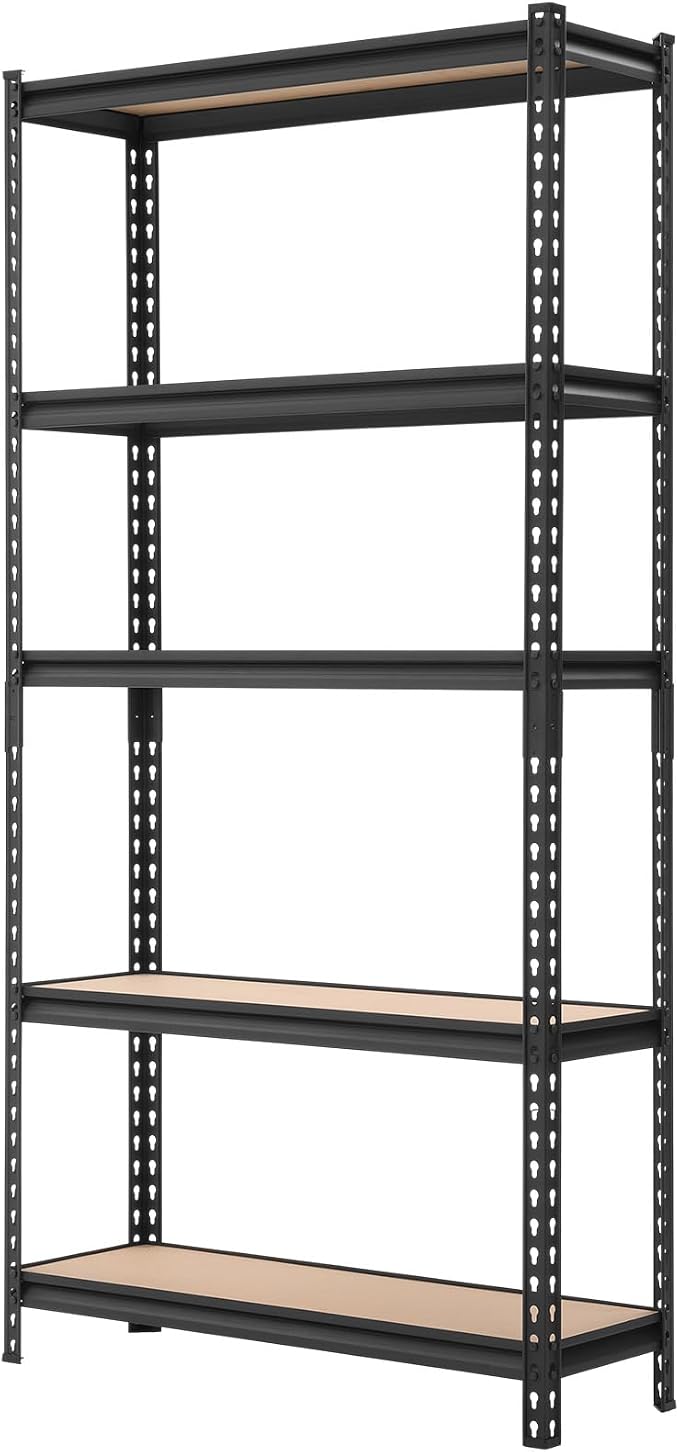 VEVOR Storage Shelves, 5-Tier Adjustable, 3000 lbs Capacity, Heavy Duty Garage Storage Shelving Unit, Metal Utility Rack Shelf, for Kitchen Pantry Basement Bathroom, 36.34" W x 12.17" D x 71.38" H