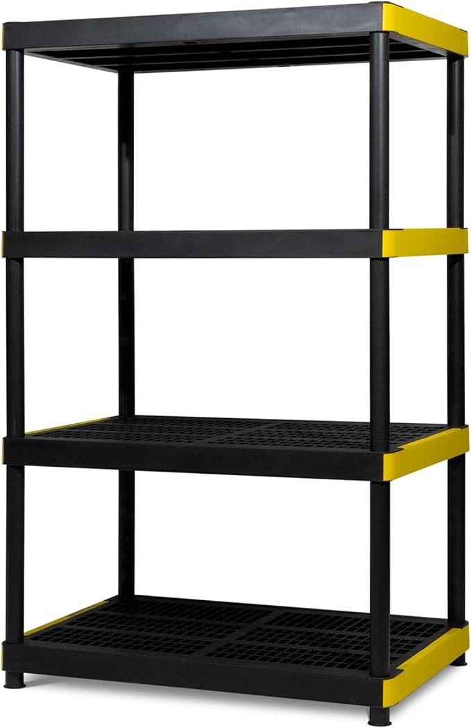Simpli-Magic 4-Tier Heavy Duty Plastic Storage Shelving Unit, Garage & Basement Organizer, Modular Rack, 36 x 24 x 57 Inches, 250 lbs per Shelf, 1000 lbs Total Capacity