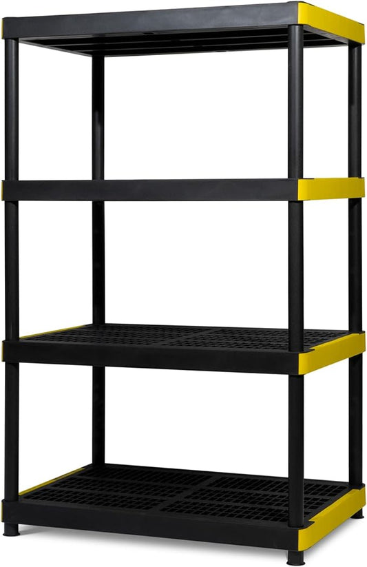Simpli-Magic 4-Tier Heavy Duty Plastic Storage Shelving Unit, Garage & Basement Organizer, Modular Rack, 36 x 24 x 57 Inches, 250 lbs per Shelf, 1000 lbs Total Capacity
