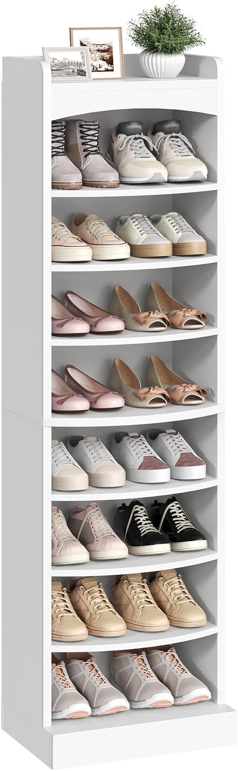 9-Tier Tall Shoe Rack, Wooden Shoe Storage Organizer, Narrow Shoe Cabinet with Removable Shelves for Small Spaces, Holds 18 Pairs of Shoes, for Entrance, Hallway, White SS22WT