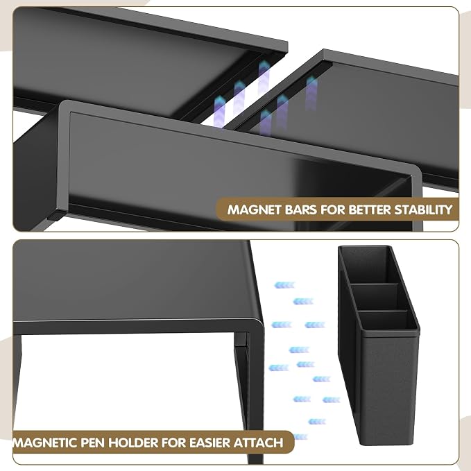 LEKETREE Dual Monitor Stand Riser with Drawer, Desk Organizer and Accessories, Monitor Stand for Desk, Desktop Stand for Computer, Laptop, TV and More (Black)