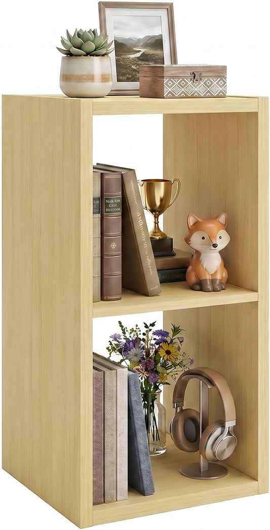 WannabeMyself【2026 Wooden Thick Frame】 2 Cube Storage Organizer with Anti-Tipping Kits, Reversible Open Back Book Shelf,Bookcase for Living Room,Bedroom,Entrance Hall,Office,11.6×24.7×13.1,Oak Color