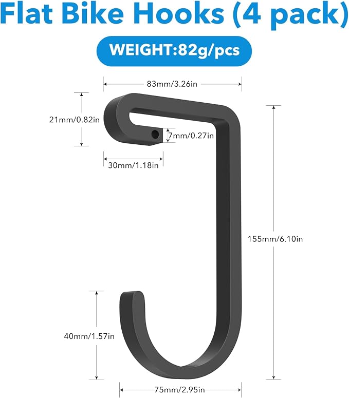 bussdis Thickened Bike Hooks for Garage Ceiling Rack: Heavy Duty Overhead Storage Rack Hook for Bicycle, Hold 50 lb, Safe Rack Bike Hanger, Metal, 4 Pack