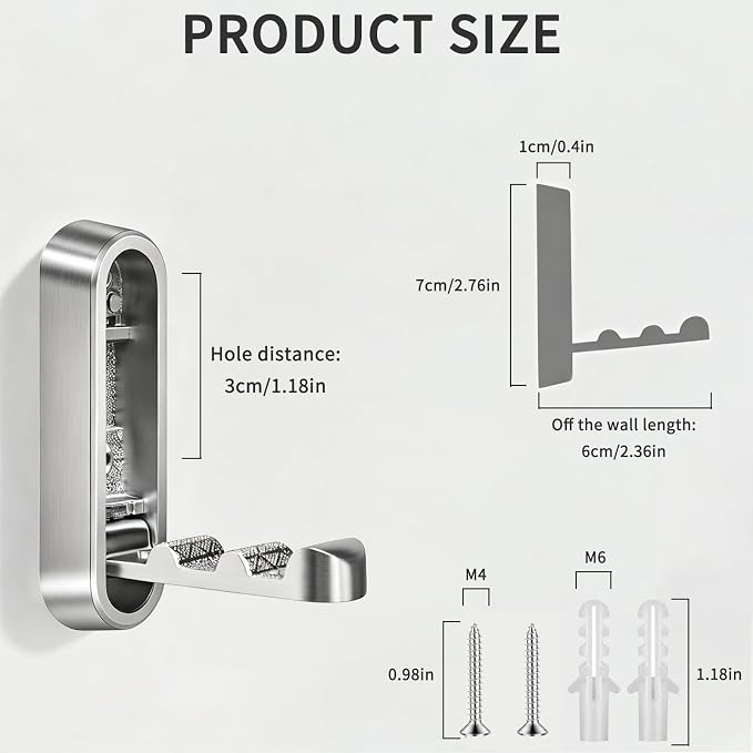 4PCS Foldable Wall Hooks, Flip Down Design with 40 lbs Heavy-Duty Capacity, Retractable Wall Hooks for Bathroom, Bedroom & Entryway Space Saving (Silver)