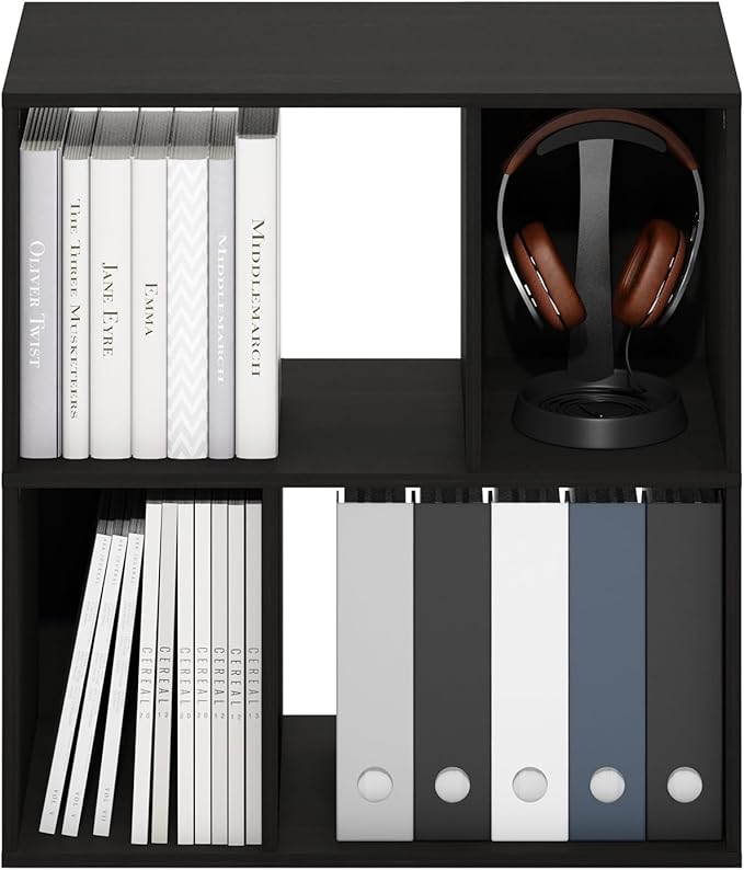 Furinno DALY Book Shelf, 4-Cube Bookshelf, Cube Storage Organizer Bookcase with Irregular Compartments, 11.7 x 23.6 x 24.7, for Living Room, Bedroom, Home Office, Espresso