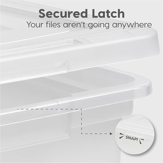 IRIS USA File Box, Plastic File Organizer with Lids for Letter/Legal File, Portable Document Box For Moving, Storage Bin with Durable and Secure Lid, Stackable Nestable BPA-Free, Clear 35 Qt. 8 Pack | Portable Moving Box, Stackable and Secure Storage, ...