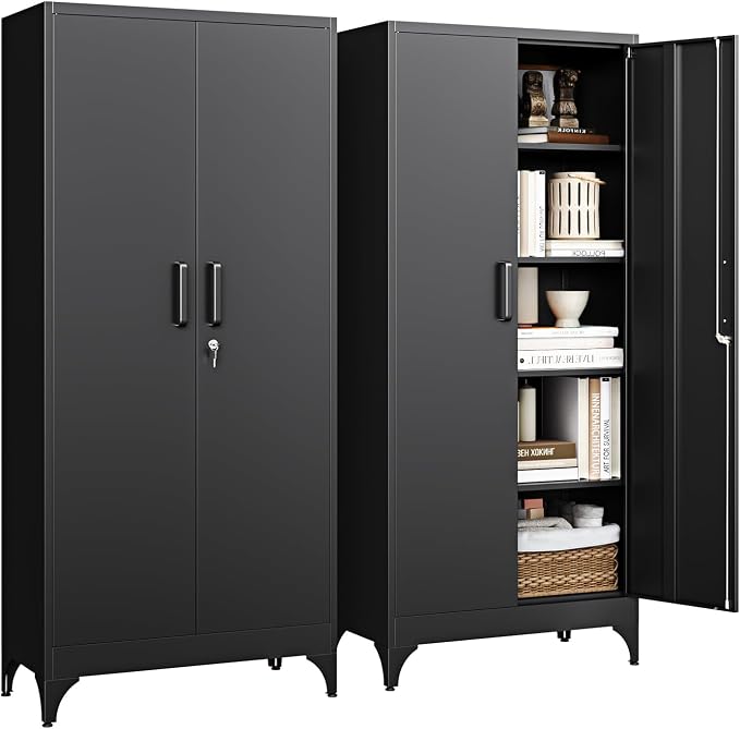 Letaya 71" H Metal Storage Cabinet with 2 Doors and 4 Shelves,Tall Kitchen Pantry Cabinets,Utility Pantry Organizers for Cupboard/Dining/Bathroom/Home Office/Garage, Steel Tool Cabinets