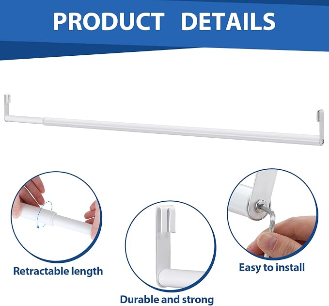 Expandable Closet Rod for Wire Shelf Hanging Clothes Adjustable Heavy Duty Closet Hanging Rod Extender Heavy Duty Hanger Bar Metal Poles for Wardrobes Hanger, 1 Pack (24-41 Inch,White)