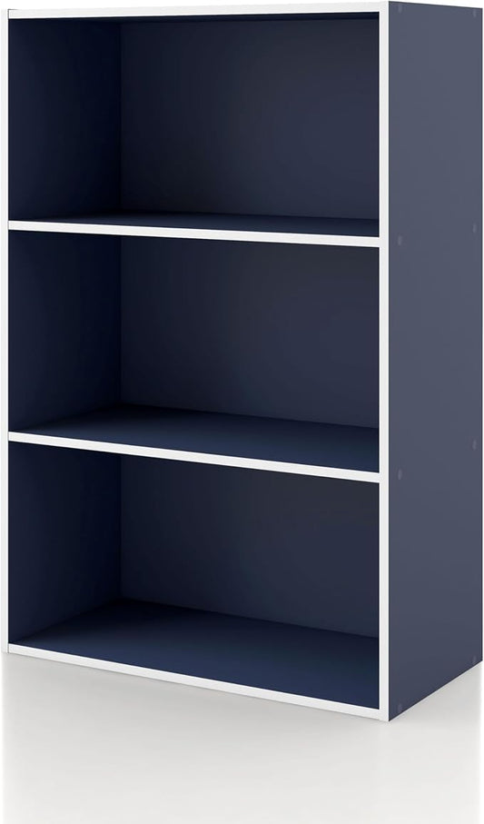 Homes: Inside + Out Apexa 3-Tier Cube Storage Organizer Shelves, Stackable Wood Bookcase Fits Cubby Bins for Organization, Dorm Teen Room Decor & Home Office, Steel Blue