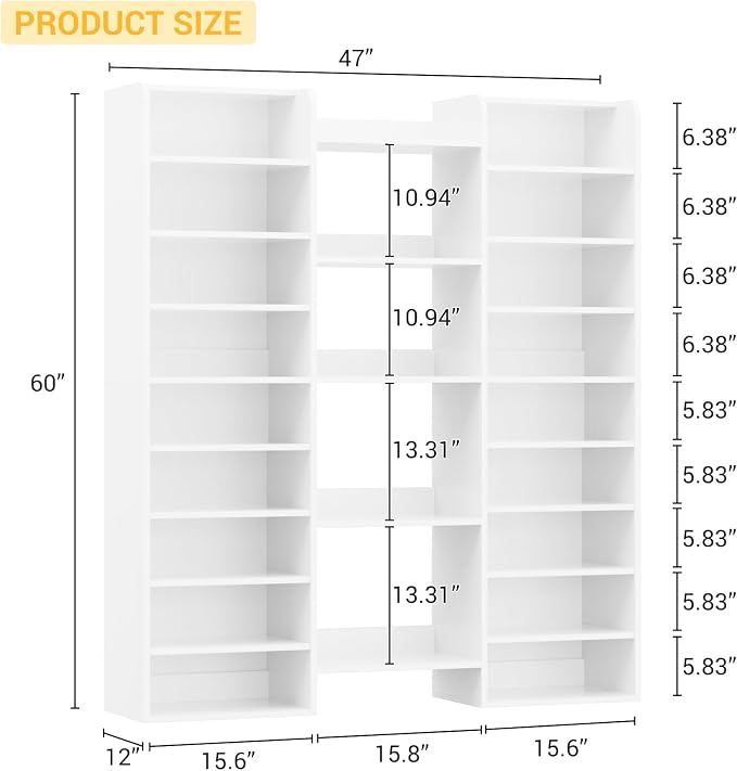 Unikito 14-Tier Wood Shoe Cabinet Storage Organizer with Cubbies, White | Freestanding Shoe Rack Shelf Featuring 22 Open Slots for Entryway, Front Door Entrance, Hallway, Living Room, Bedroom