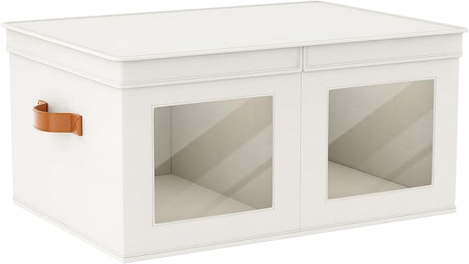 Univivi Large Storage Boxes with Lids, Collapsible Foldable Storage Bins for Clothes, [1-Pack] Fabric Storage Cubes with Handles, Closet Organizers for Home, Bedroom (Beige, 24” x 17” x 12") | 24 x 17 x 12 In Foldable Storage Boxes with Handles, Clear ...