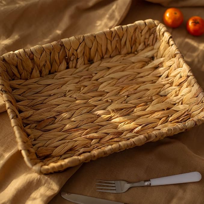 Fruit Tray, Grass Weaving Storage Bins for Fruit or Tea,Arts and Crafts. (RectangleC-1PC)