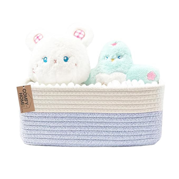 COMFY-HOMI 13" x 8.5" x 5.1" Storage Baskets for Organizing | Cotton Rope Woven Basket | Toy Storage Bin Box | Basket for Shelves, Closet Organizer Bin, Decorative Closet Shelf, 1 Pack