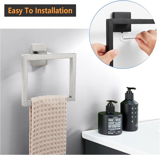 JOPOFI 2-Piece Towel Ring - Hand Towel Holder for Bathroom - Brushed Nickel | Stainless Steel Towel Holder, Towel Racks for Bathroom, Square Modern Design Hand Towel Holder, Contemporary Hand Towel Bar