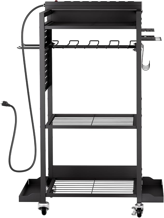 VEVOR 4-Tier Tool Organizer Cart with Charging Station, 8 AC Outlet, Floor Stand Rolling Drill Holder and Tool Battery Storage Rack on Wheels, Garage Floor Rolling Storage Cart for Workshop, Garage