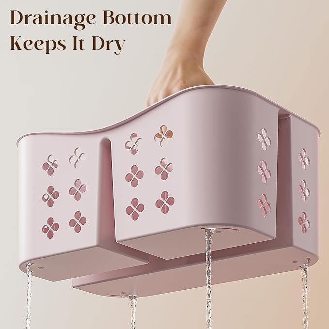 Portable Shower Caddy with Handle, Large Capacity Shower Basket Organizer, Quick-Drain Bathroom Storage Tote, Durable Plastic Shower Organizer for College Dorm, Beach, Gym, Travel Essentials, Pink