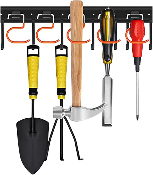 TVKB 17'' All Metal Garden Tool Organizer Adjustable Garage Tool Organizer Wall Mount Garage Organizers and Storage with Heavy Duty Hooks Tool Hangers for Garage Wall, Shed, Garden