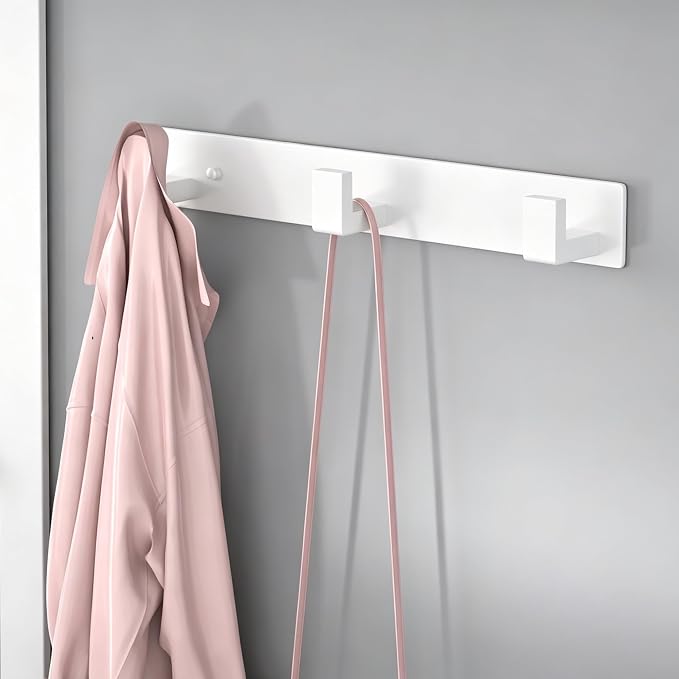 PMMASTO Stainless Steel Coat Rack Wall Mounted, Heavy Duty Metal Hook Rail for Hanging Coats Hats Towels Robes Bags, Modern Wall Hooks Organizer (White, 3 "L Hooks, 1 Pack)