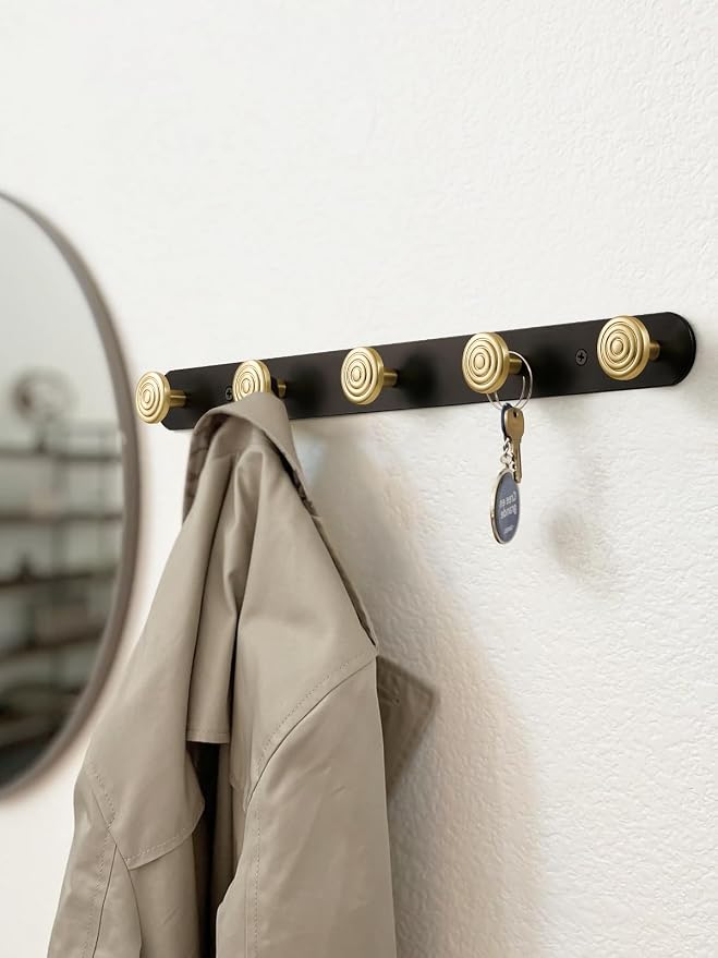 1 Pack Coat Rack Wall Mounted Gold Black Towel Hooks for Bathrooms Wall Hooks for Hanging Coat Robe Hooks Kitchen Decorative Heavy Duty Zinc Alloy
