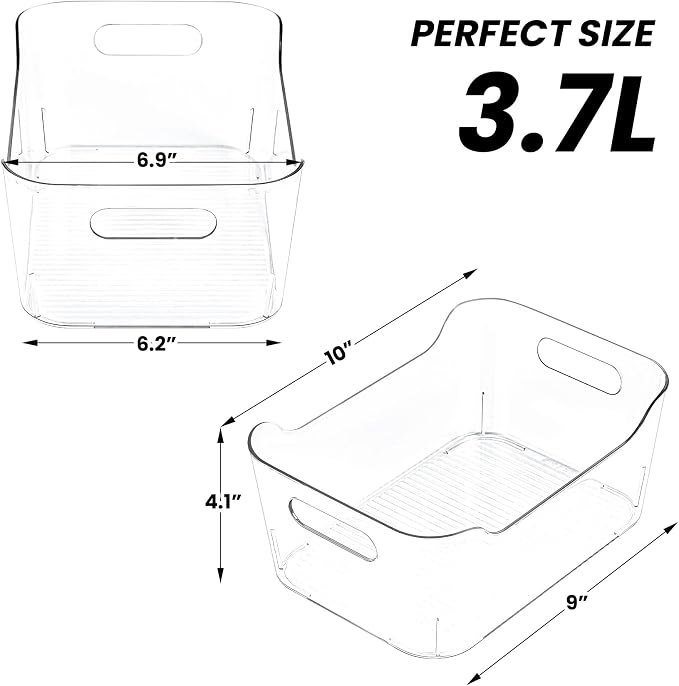 CiWiVOKi 12 Pack Clear Plastic Storage Bins, Acrylic Organizer and Containers with Handle for Pantry, Cabinet, Closet, Refrigerator, Freezer, Bathroom, Kitchen Under Sink Storage