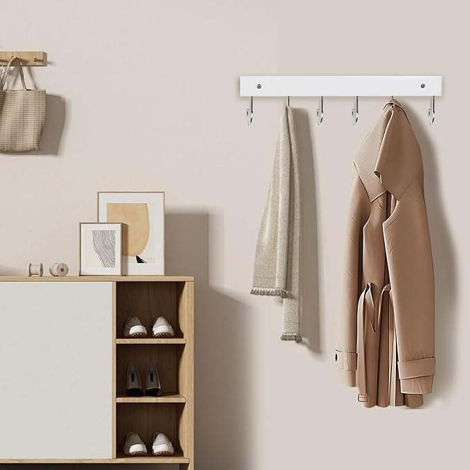 2-Pack Coat Rack Wall Mount, 14.6" Wooden Wall Hanger, 12 Rotating Hooks | Wooden coat rack, for coats, purses, hats, jackets, towels, space-saving entryway, hall, apartment organizer, white