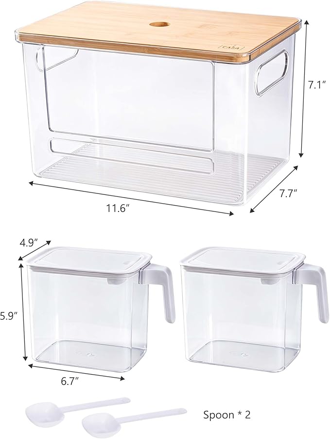 iCASA 3 in 1 Trash Bag and Dishwasher Pod Organizer Garbage Bags Dispenser | Large Acrylic Trash Bag Holder with Bamboo Lid, with 2 Pack Laundry Detergent Pods Container, Under Kitchen Sink Organizer