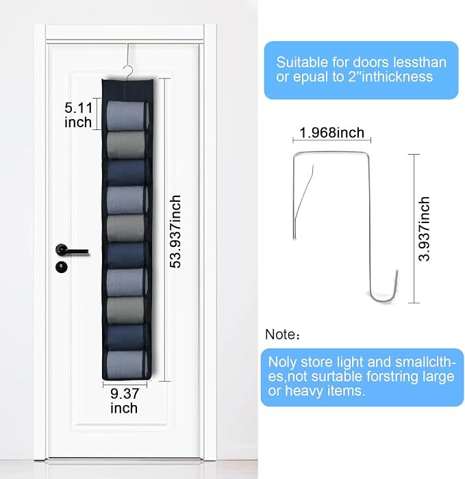 2-Pack Hanging Organizer for Closet - 20 Pocket Leggings Storage | Yoga for Pants & Accessories Multi-Pocket Closet Organizer for Apartments & Dorms, Space-Saving, Behind Door Design (Black)