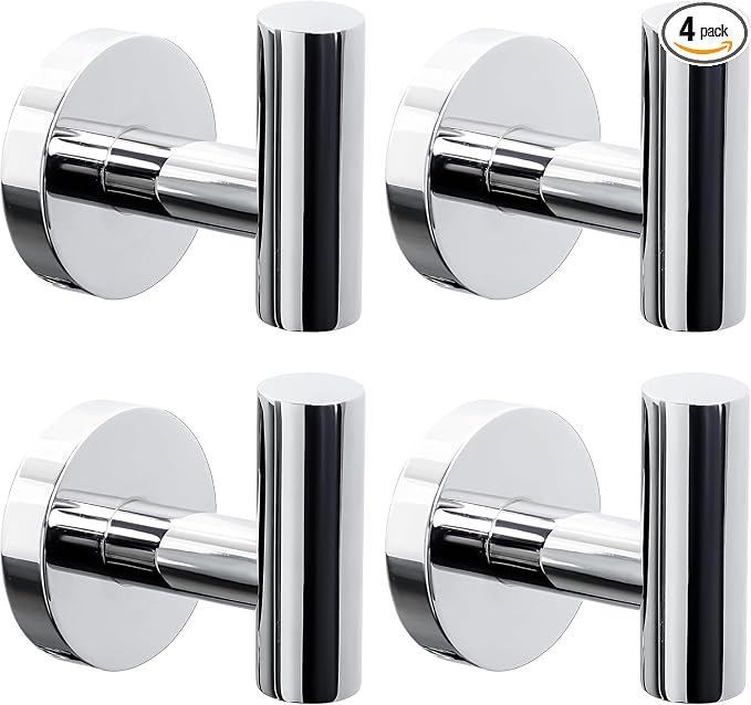 Kruodop Towel Hooks for Bathroom,4 Packs Wall Mount Towel Holder,Black Matte Wall Robe Hook,Stainless Steel Heavy Duty Door Hanger Towel Hook for Kitchen, Bedroom,Hotel,Pool,Coats