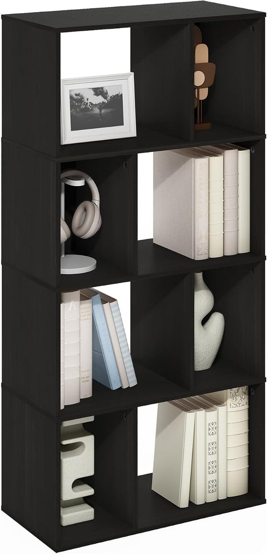 Furinno DALY Book Shelf, 8-Cube Bookshelf, Cube Storage Organizer Bookcase with Irregular Compartments, 11.7 x 23.6 x 49, for Living Room, Bedroom, Home Office, Espresso
