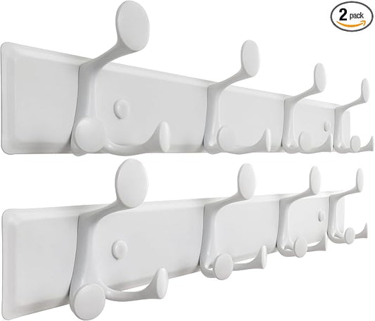 SKOLOO 12 Hooks Wall Mounted Coat Rack, 24 Inch Modern Coat Hanger for Entryway, Bathroom, Garage, Lightweight with 16 Inch Stud Spacing Design, Matte White(Pack of 2)