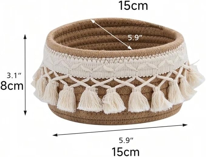 predolo Sundries Storage Basket Rope Handwoven Decorative Organizer Multipurpose Basket Suitable for Living Room Bedside Table Pantry, S 15cmx15cmx8cm