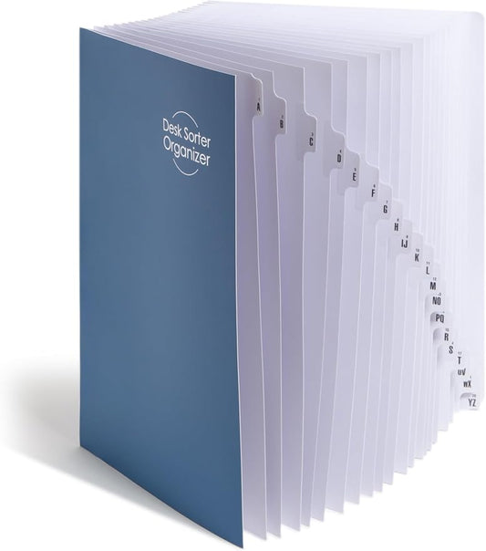 Smead Expandable Office Desk File Sorter, Office Supplies, Alphabetic (A-Z) and Numeric(1-20) Desk Organizer, 20 Indexing Dividers, Laminated Tabs, Legal Size, Blue, Office Desk Accessories (89237)