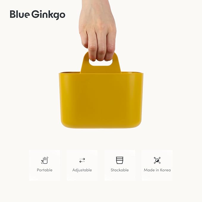 BLUE GINKGO Stackable Organizer Caddy, Square, Yellow, Made in Korea | Portable. Adjustable. Home, Office & School Storage.