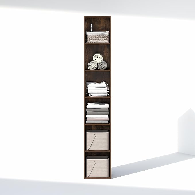 Furinno Cubicle 6-Tier Closet Organizers and Storage, Closet Organizer, Open Shelf Closet Storage, 21.1" W, for Wardrobe, Bedroom, Living Room, Amber Pine
