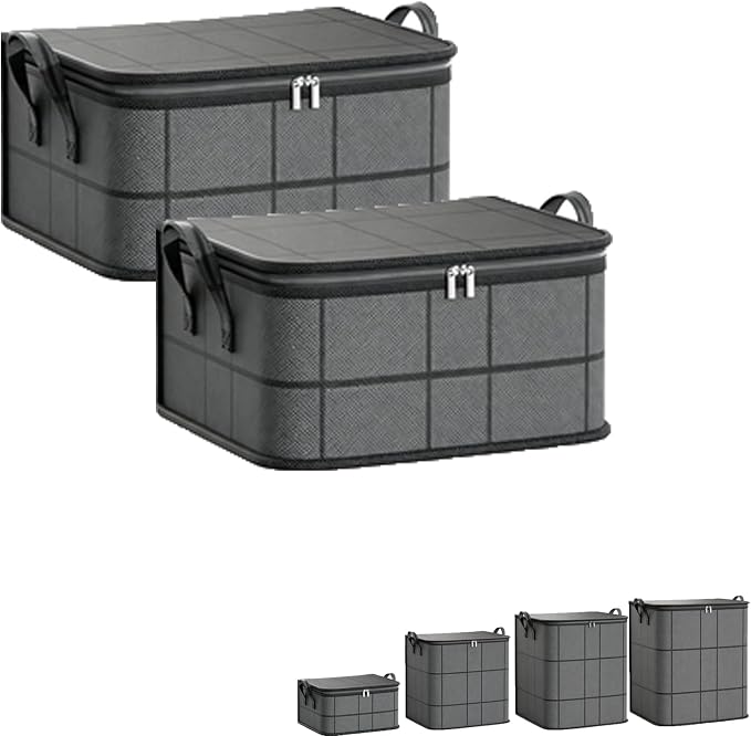 Spacious Moving Storage Bin, Zippered Organizer,XXL Foldable Storage Bags (2PCS, Small)