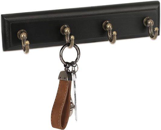 CypherX Key Holder Wall Mount Adhesive, Easy Removal Super Adhesive Tapes, No Damage Small Key Rack with 4 Hooks for Entryway Door Bathroom and Kitchen (Black)