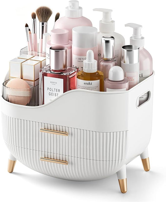 Pajiriona Makeup Organizer with Drawers,Skincare Organizer for Vanity,Storage Box with Handle,Large Cosmetic Display Case for Dresser, Bathroom Countertop
