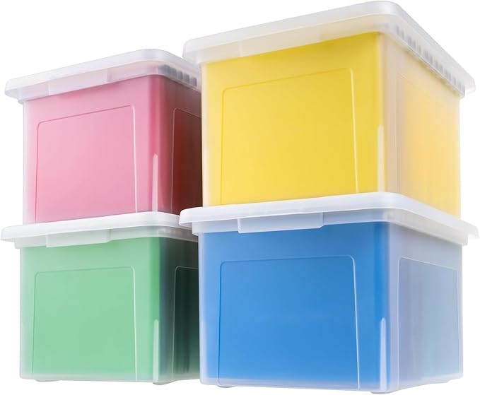 IRIS USA File Box, Plastic File Organizer with Lids for Letter/Legal File, Portable Document Box For Moving, Storage Bin with Durable and Secure Lid, Stackable Nestable BPA-Free, Clear 35 Qt. 8 Pack | Portable Moving Box, Stackable and Secure Storage, ...